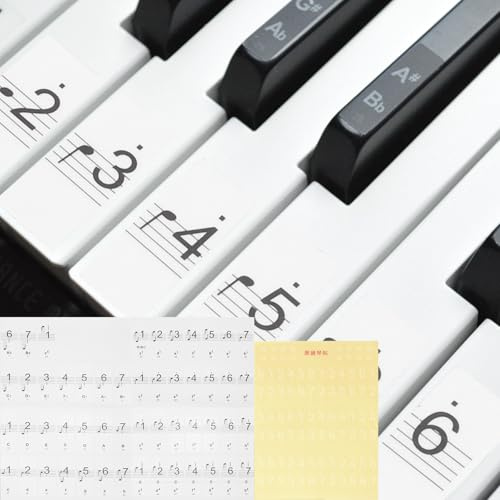 sourcing map Piano Keyboard Stickers for 61/54 Keys, Numbers Key Sticker Piano Notes Guide Labels Removable for Beginners Learning, Black