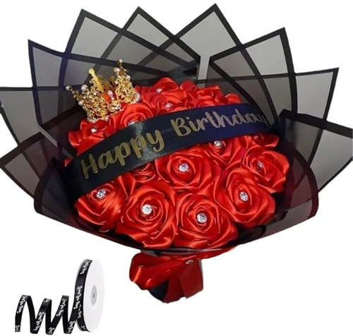 DAGLLGEW Glitzer Rosen Bouquet 16 Zweige Glänzende Künstliche Blumen mit Wickelbändern und Packpapier für Jubiläums- und Hochzeitstouren - DIY Dekorative Falsche Rote Rosen