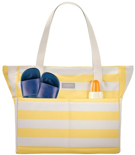 LARKSON Bolsa De Playa Mujer Hombre Amarillo - Linn - Tote Bag Grande Para Vacaciones, Deportes, Viajes - Bolso Shopper Con Cremallera