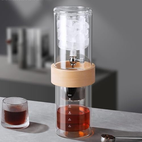 Genérico Cafetera de Goteo para café frío, cafetera de Goteo para café frío, cafetera de Goteo con gotero de Velocidad Ajustable, cafetera de Goteo de Vidrio Reutilizable de 600 ml para café frío, pa