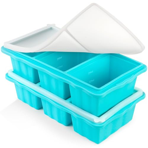 2 Pack Silicone Freezer Tray for Soup Ice Cubes,1-Cup Soup Freezer Molds with Lid for Meal Prep, Makes 6 1-Cup Soup Portion Freeze Trays for Storing 250mL/125mL Broth, Soup, Leftovers and Sauce