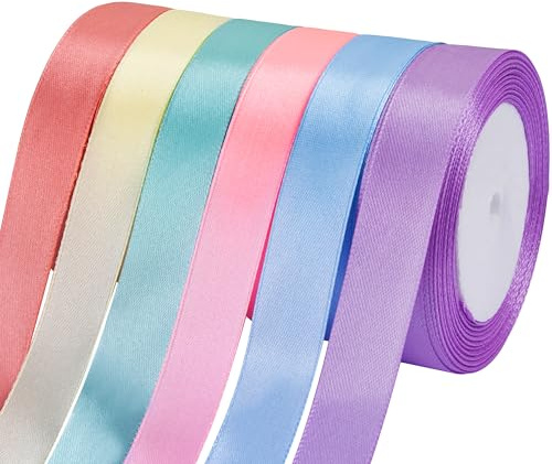 Foshird Satinband Pastell 20mmx22m Geschenkband Pastell Schleifenband 6 Farben Bänder zum Basteln Dekoband für Hochzeit Geburtstag DIY Geschenkverpackung