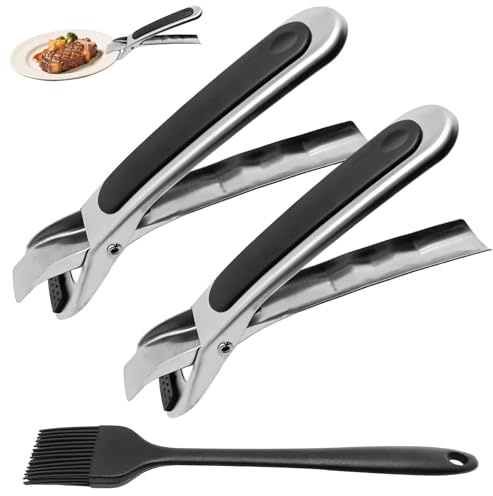2 Pièces Pince Air Fryer, Acier Inoxydable, Antidérapant | Avec Brosse en Silicone, pour Micro-ondes, Four, Air Fryer