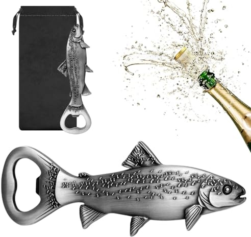 LULLEA Trout Bottle Opener, Fishing Gift for Men Dad Grandpa Fisherman, Silver Trout-Shaped Bar Accessory with Gift Bag, Perfect for Birthday Fathers Day Christmas Pub Nights
