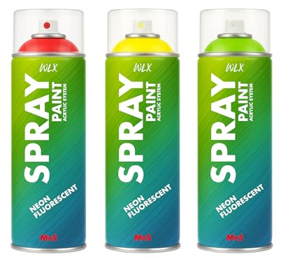 WLX Lot de 3 bombes de peinture fluorescente haute visibilité à séchage rapide pour bois, métal, pierre et verre 400 ml