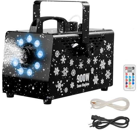 VEVOR Máquina de Nieve de 900 W, Generador de Nieve Artificial, con Un Tanque de 1 L, para Uso en Interiores y Exteriores, Ideal para Fiestas, DJ y Decoración Navideña, 320 x 230 x 270 mm, Negro