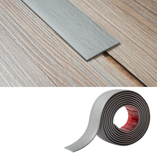 Zayejod Bande de Seuil Barre de Seuil Auto-adhésive PVC Barres de Transition de Seuil Bande de Transition pour Espaces Entre les Carreaux,Sols en Bois -(5cm W×2mm T×2M L) Grain de Bois Gris Clair