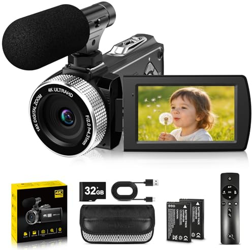 ZIMOCE Video Camera 4K 48MP Camcorder with Autofocus, Vlogging Camera for YouTube, 18X Zoom Digital 3.0 inch IPS Rotatable Screen Camcorders with 32G SD Card, 2.4G Remote Control, and 2 Batteries