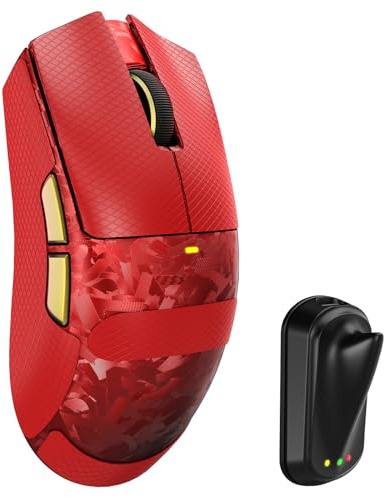 MAMBASNAKE ATTACK SHARK X11 ULTRA Carbon Fiber Wireless Gaming Mouse with Grip Tape, Nordic 54L15, PAW3950MAX, 42000DPI, Dual 8000Hz, 63g Lightweight, Shark-fin Dongle, Double-Layer Feet, Red