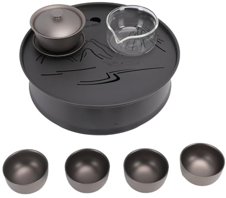 Cryfokt Juego de té para Acampar, Bandeja Multifuncional de té Tradicional Chino Kung Fu con Tazas y Jarra, Juego de Tetera Ligera para Actividades Pesca, Senderismo y oficina.