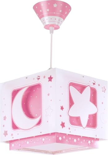 Dalber Kinder Pendelleuchte Moonlight Mond Sterne Rosa 63232MS | Hängelampe; Deckenleuchte; Kinderzimmer; E27 - 1 x 15W