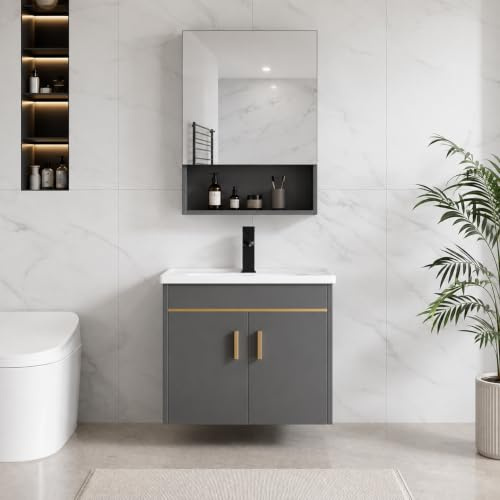 FGNIXLN Juego de Muebles de baño con Armario bajo de 51 cm, Incluye Armario con Espejo de 45 cm, Muebles de baño con Lavabo, Moderno, Muebles de baño(51cm)