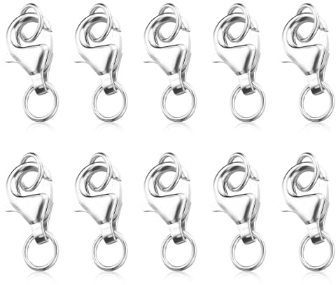 10 Stück Karabinerverschlüsse mit Geschlossenen Biegeringen Verschlüsse aus 18 Karätigem Silber für Halsketten Armbänder, Ideal für Schmuckherstellung DIY Halskettenclips Fußkettchenverkürzer 12MM