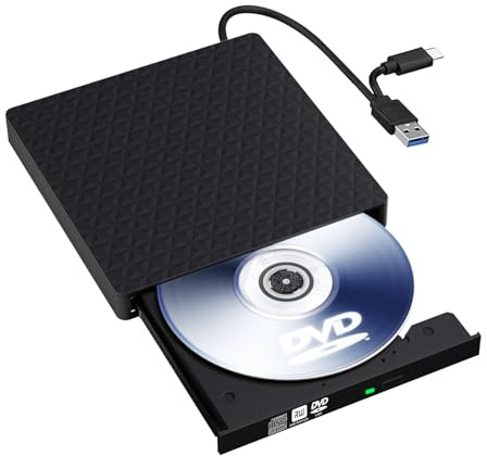 Lefunpets External CD DVD Drive for Laptop, Portable USB 3.0 Type-C CD DVD Rw Optical DVD Drive, External Disk Drive Reader for Laptop PC Mac Desktop Windows 10/8/7/ XP Linux