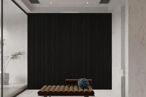 Seamless Wood-Look Slat Wall Panels Waterproof, Modern Decorative, Easy Install Interior Feature Wall Cladding for Living Room, Bedroom, Bathroom & Office 15X240CM 12 Pack Covers 4.32m² (Black 82E)