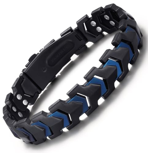 RainSo magnetarmband för män, rostfritt stål armband för män matt pildesign, justerbar, robust kedja för utomhusaktiviteter klättring (9,45 tum), 24 Zentimeter