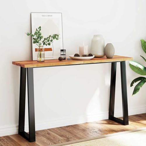 RuiNingRN Console Table Tree Edge Made of Solid Acacia Wood 140 x 40 x 80 cm with Powder-Coated Steel Legs, Sturdy Storage Table for Living Room, Hallway, Office, Ideal as a Side Table or Shelf