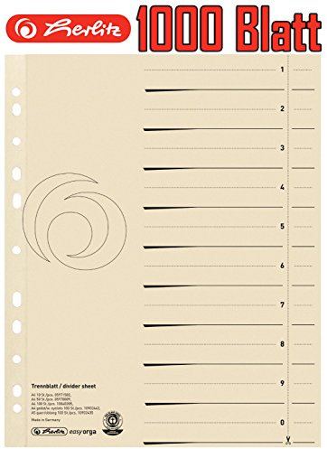 Herlitz 10840205 Trennblatt A4, Manilakarton, 180 g/qm, chamois (10)