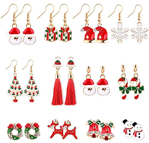 TUPARKA Weihnachten Ohrringe Weihnachtsohrstecker Weihnachtsgeschenke mit Weihnachtsmann Schneemann-Schneeflocke-Ren-Weihnachtsbäume für Frauen Mädchen