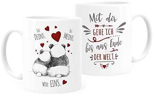Moonworks® Kaffee-Tasse Panda Ich Deins Du Meins Wir Eins Liebes-Geschenk Valentinstag Liebesbeweis Liebeserklärung Bis an das Ende der Welt. weiß Keramik-Tasse