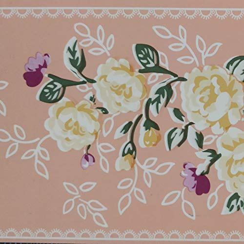 Dundee Deco BD2100 Frise de Papier Peint, Frise Murale, Bordure de papier peint autocollant Motif fleurs jaunes roses et pâles Style rétro 10 m x 10 cm