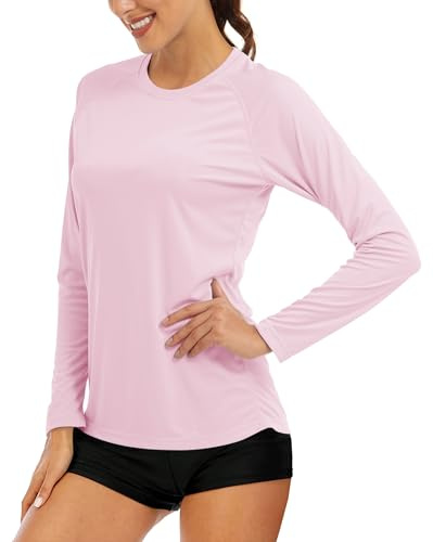MAGCOMSEN Hiking Shirts for Women SPF Swim Shirts for Women Long Sleeve Shirts Running Shirts for Women UV Protection Fishing Shirts Womens Rashguard Light Pink