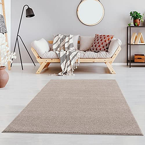 Fashion4Home - Einfarbiger Kurzflorteppich für Wohnzimmer, Kinderzimmer, Schlafzimmer, Arbeitszimmer, Büro, Flur und Küche, Farbe: Beige, Größe: 120 x 170 cm