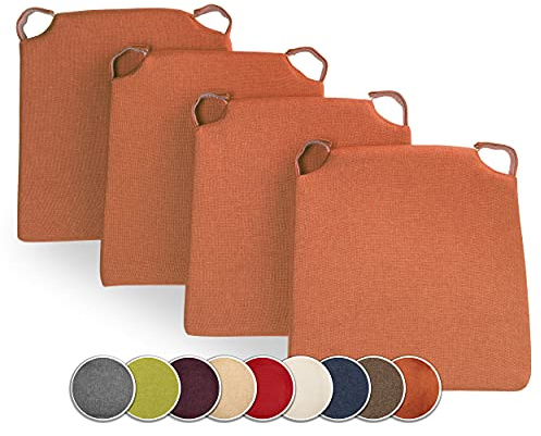 sunnypillow Set di 4 Cuscini per Sedia Cucina - con Chiusura in Velcro - Cuscini per Seduta da Sedia - Per uso Interno ed Esterno - Dimensioni: 42 (davanti) - 35 (dietro) x 40 x 5 cm - Aranica