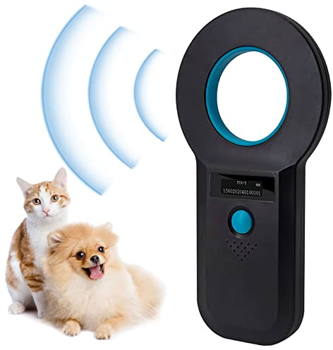 APKLVSR Chiplesegerät für Hunde/Katze, Tierchip Lesegerät, RFID Mikrochip Lesegerät, 134,2KHz, 128 Stück Tag-Informationsspeicher, ISO11784/85/HFDX-B/EMID (Blau)