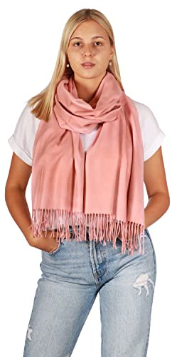 DOLCE ABBRACCIO by RiemTEX Damen Winter Schal kuschelig und warm Winterschal mit Fransen Schals Damenschal in Unifarben