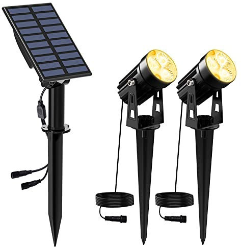 NATPOW Faretti Solari a Led da Esterno, 2 in 1 Luce 3000K Luci Solari da Giardino, 2 Modi, Automaticamente Acceso o Spento, Impermeabile IP65 Luci Esterne ad Energia Solare per Cortile, Patio, Alberi