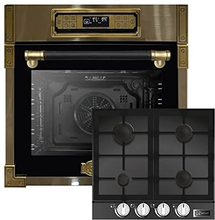 Kaiser Herdset EH 6726 AD + KCG 6387 Turbo, Retro Einbau Backofen 80L, Elektro Backofenset – 11 Betriebsfunktionen + Einbau Gas Kochfeld 60 cm, Schwarz Glas, Erdgas/Propangas/Fl.Gas