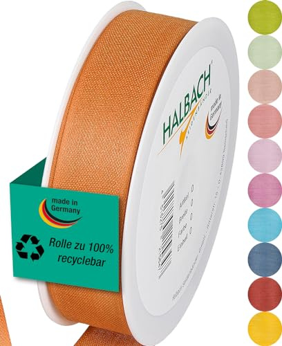 Halbach mattes Taftband, 25 mm x 25 m, cognac | Geschenkband in Baumwolloptik, Made in Germany, Ökt-Tex 100 zertifiziert und waschbar bei 30 Grad