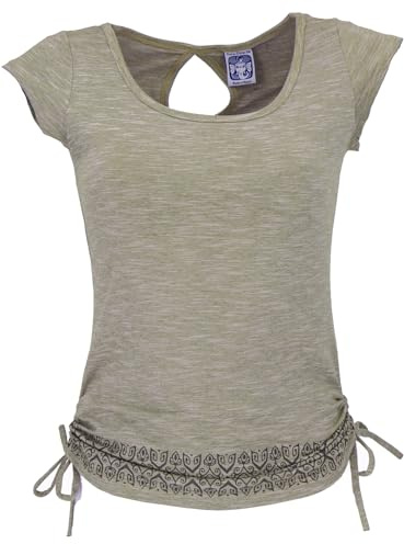 GURU SHOP Yoga T-Shirt aus Bio-Baumwolle - Helles Olivgrün, Damen, Size:L