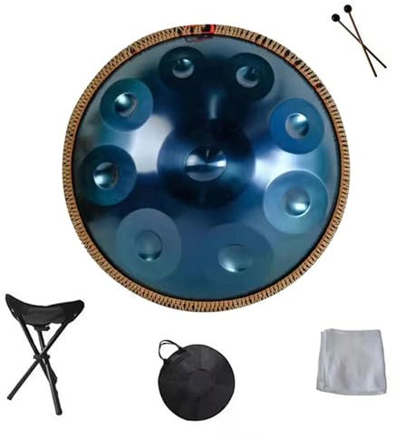 JSLJDM 432 Hz Handpan Drums,Harmonic Handpan Drum in d-Dur 10 Töne 22 Zoll Stahl,Harmonische Percussion für Klangheilung,Harmonische Percussion für Klangheilung,persönliche Meditation (Color : Blue)