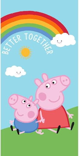 AC-Déco Peppa Pig – Strandtuch aus Baumwolle, Regenbogen, mehrfarbig, 70 x 140 cm