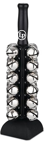 Latin Percussion Sleigh Bell, Holzgriff 13,5, 24 kräftig klingende Schellen, Silikonfuss, schwarz/chrome LP3724