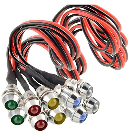 CGEAMDY 10 Stück Vorverdrahtete LED-Signalleuchte, 12VDC LED Metall Blinkleuchte Wasserdichte Signallampe Mit Kabel, LED Panel Pilot Dash Warnlicht Kontrollleuchte Auto