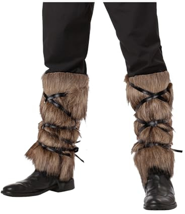 Joukavor Viking Fluffy Leg Warmers Furry Faux Fur Boot Covers Cosplay Accessory for Women Men (Brown-1)