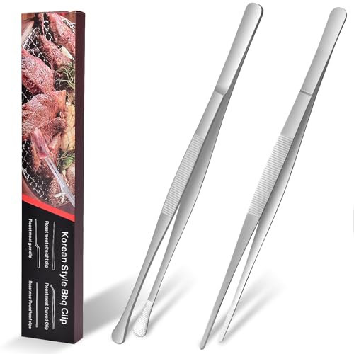 HOTUT Kochpinzette,2 Stück 30cm-Küchenpinzette, Grillpinzette, Pinzette küche, Edelstahl Professionelle Kochpinzette für Küche, Essen, Kochen und Grillen -Sliber
