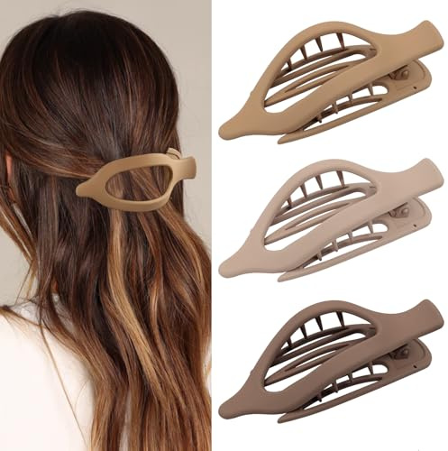 Blooms Haarklammer Flach Groß, 3 Stück Haarspangen Damen Rutschfest Flache Haarklammern Französische Haarspange Matte Hair Claw Clip Haarschmuck für Damen und Mädchen
