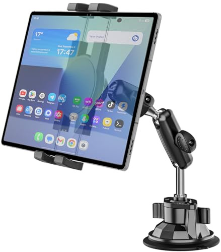 Phichy Metall Tablet Halterung Auto für 4,7-13 Zoll iPad, 360° Drehbare PKW/LKW Armaturenbrett Windschutzscheibe Saugnapf Tablethalterungen Auto für iPad Pro/Air/Mini, Galaxy Tab, Fire HD,iPhone