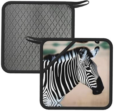 Pot Mats, Set of 2, Kitchen Non-Slip Insulating Mats for Cooking, Baking, Grilling Pot Mats, Zebra Looking Around Patterns