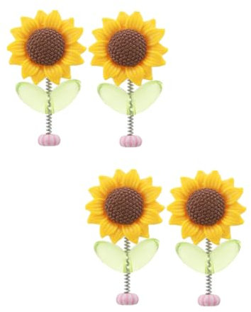 Breeshy 4-Teiliges Sonnenblumen-Ornament für das Armaturenbrett des Autos, Kopfschüttelnd, Tanzend, Sonnenblumen-Cartoon-Ornament, Auto-Innenausstattung, Süßes Blumen-Ornament