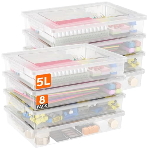 Lifewit Scatole Plastica con Coperchio, 5L Scatola Porta Oggetti, Faldoni Portadocumenti A4, Rrchivio Documenti Ufficio Scrivania, Raccoglitore Documenti, 32 x 23 cm, Trasparente, 8 Pezzo