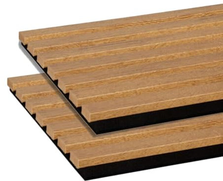 FORESTEA Lot de 2 Panneaux tasseaux Bois MDF Acoustic décor chêne Bronze sur Feutrine Noire 2600x300x17mm PEFC 70%