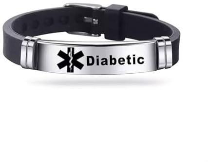 Love By Canvas Medizinisches Notfallarmband aus Silikon, Lasergravur, Gesundheitszustände, Schwarz und Silber, Adjustable, Silikon-Edelstahl, Kein Edelstein