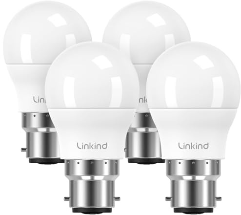 Linkind Bayonet Light Bulb 60w Equivalent,Warm White 2700K, 7.5W 806lm B22d LED Bulbs,G45 Golf Ball Energy Saving Bulbs, Non-Dimmable, 4 Pack