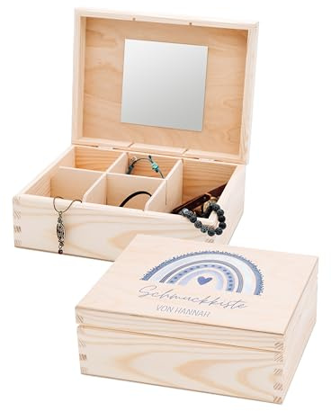 wunderwunsch Schmuckkästchen, Schmuckschatulle, Schmuckbox Mädchen, Geschenk Girls, Schmuckdose, individuell personalisiert als niedliche und individuelle Geschenkidee (Regenboen blau)