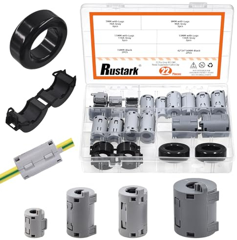 Rustark Clip-on Ring Core Kit anti-interférence, filtre haute fréquence, suppresseur, câble, clip pour câble de diamètre (4 tailles, gris)